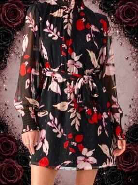 Sanctuary Mood Setter Floral Print Mock Neck Long Sleeve Mini Dress